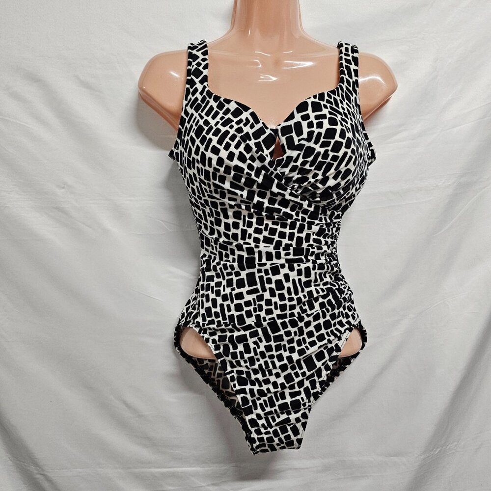Miraclesuit Escape One Piece Swimsuit Women Size 10 Black White U Wire - Picture 4 of 14